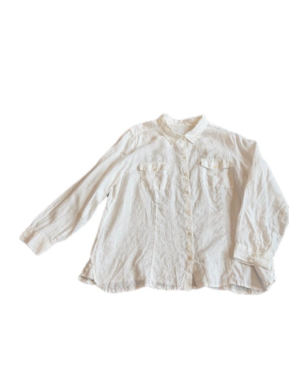 J. Jill White Linen Long Sleeve Button Down Shirt Chest Pockets X-Large Women's